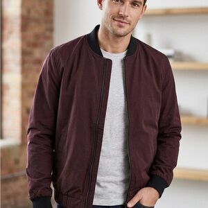 River Island Men's Burgundy Bomber Jacket with Black Trim